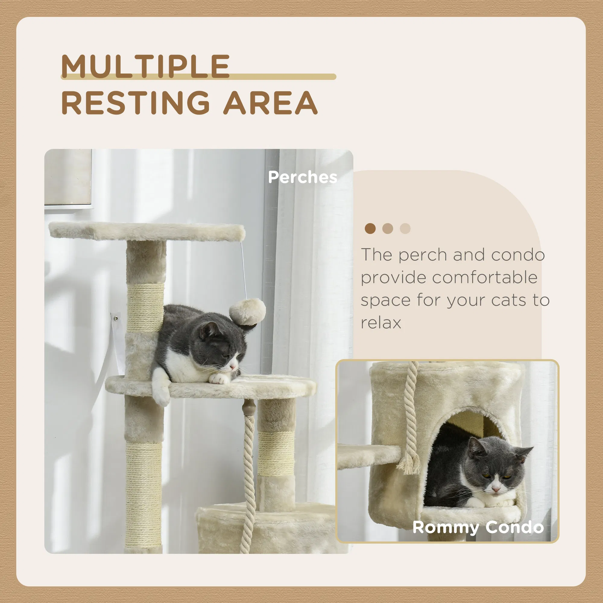 46" Scratching Cat Tree Multi Level Activity Center Kitty Condo Furniture Post Beige — image 1