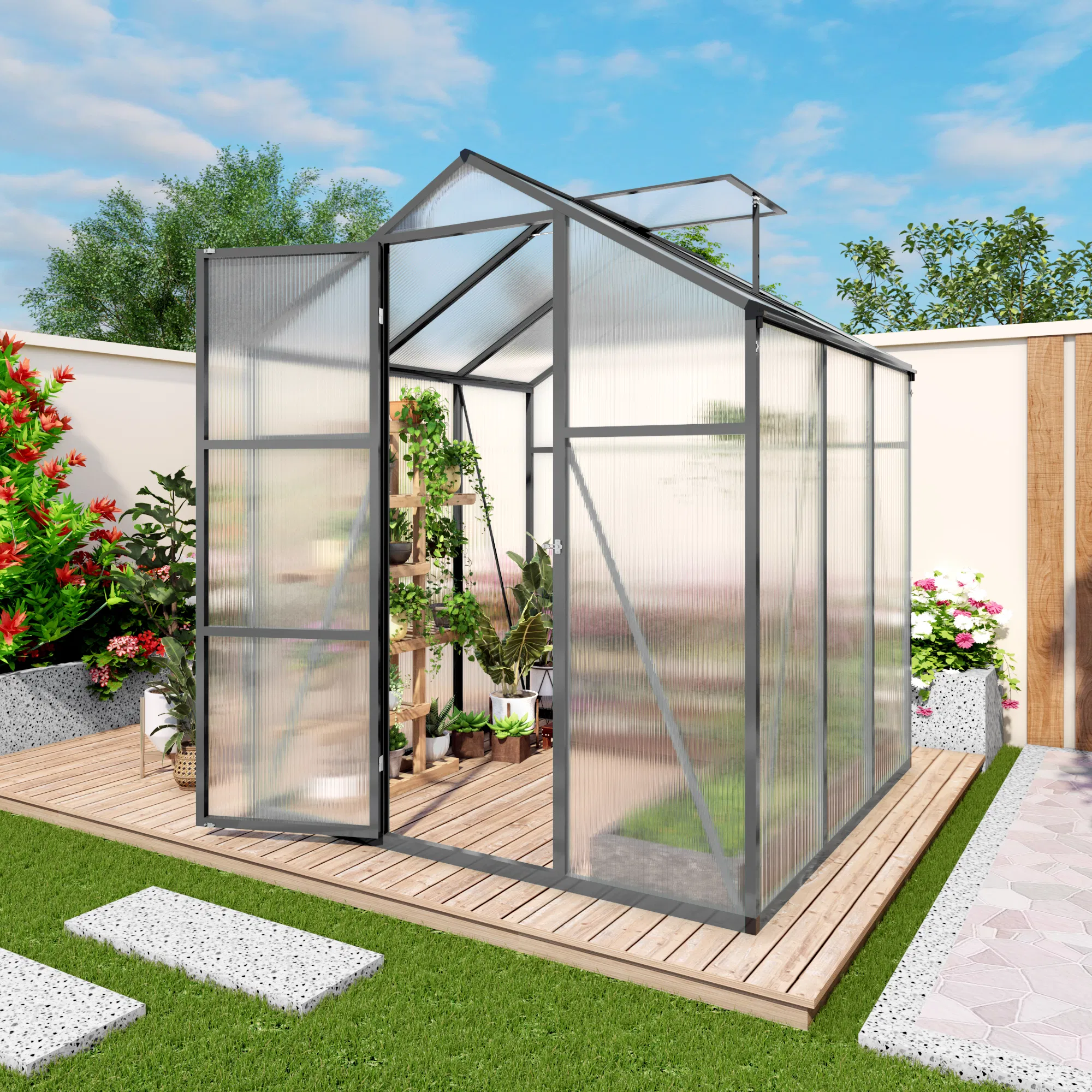 Newly marketed Gain height windproofaluminum greenhouse 6x6 FT Polycarbonate Greenhouse Raised Base and… image 2