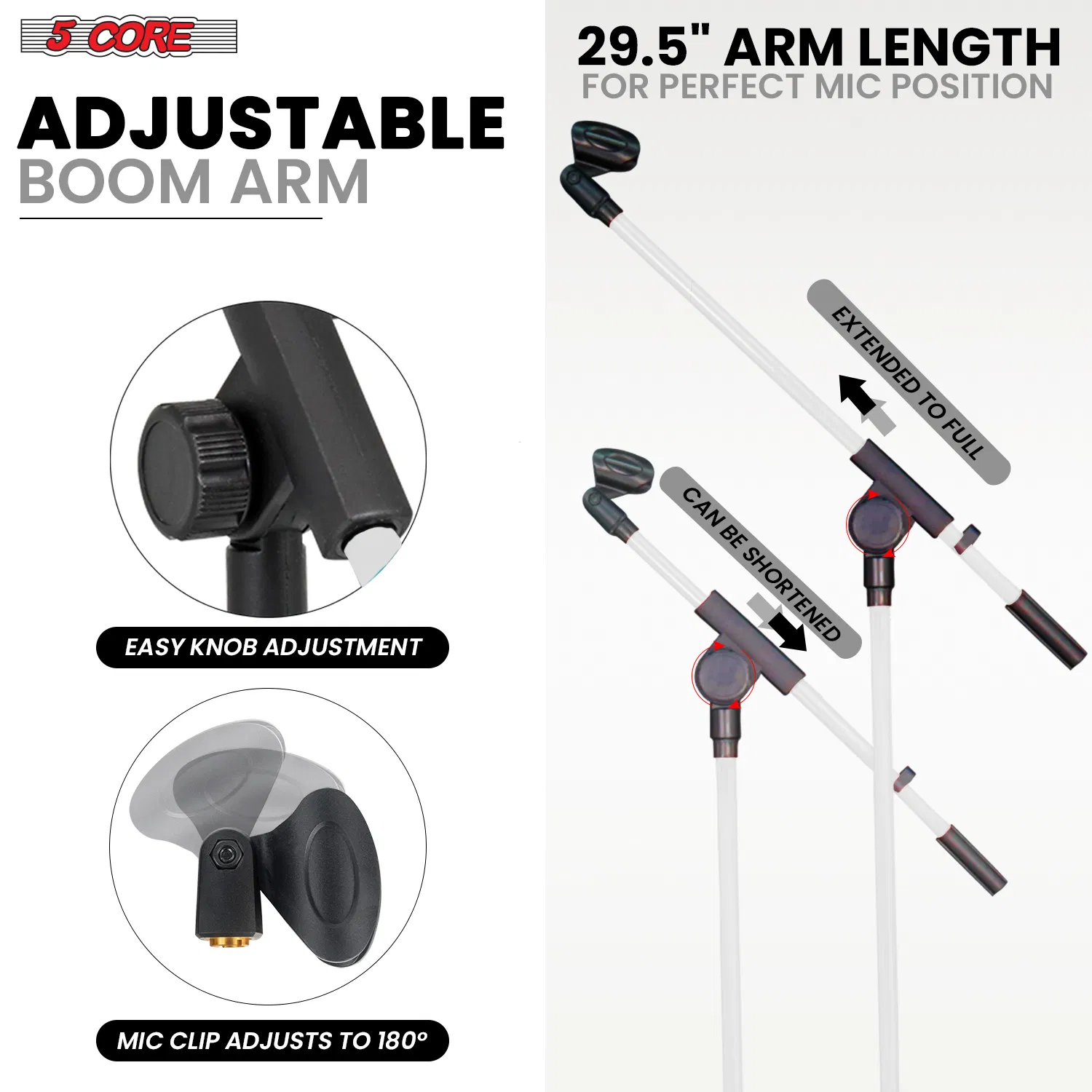 5 Core Tripod Mic Stand Floor 4Pcs Adjustable 18 to 72 Inches Sturdy Boom Arm Holder Microphone Stands Pedestal Para Microfono for Singing image 3