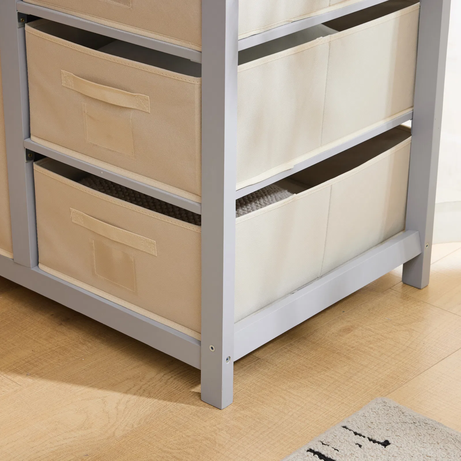 Gray painted pine wood frame children's bed with removable top, 87*53*87.5cm, includes 3 fabric drawers… image 16
