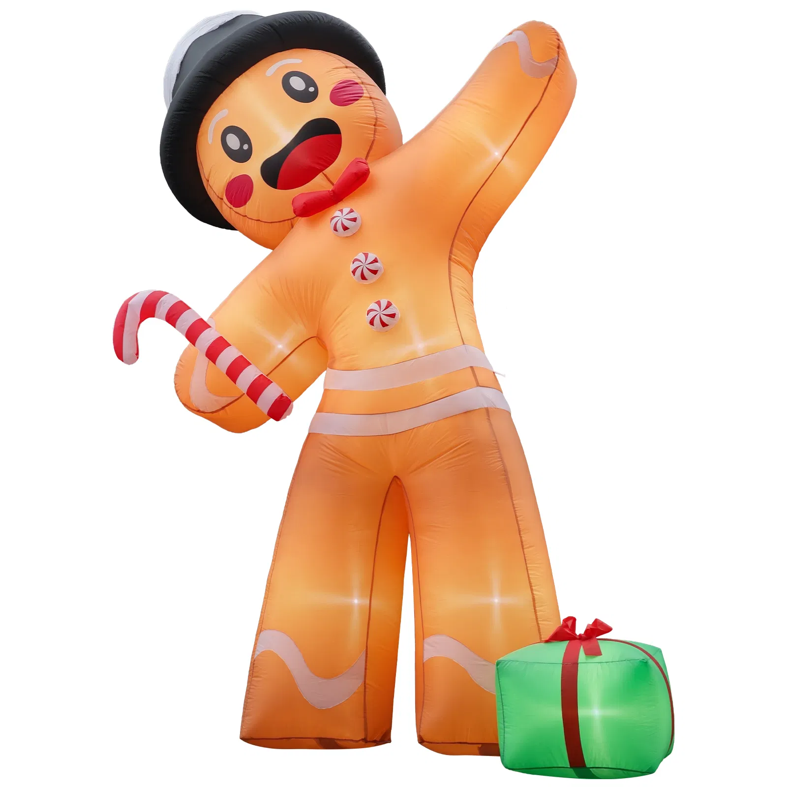 10.6FT Gingerbread Man with Gift Box Inflatable, 8 LED Lights, 190D Polyester Christmas Decor, US Plug image 2