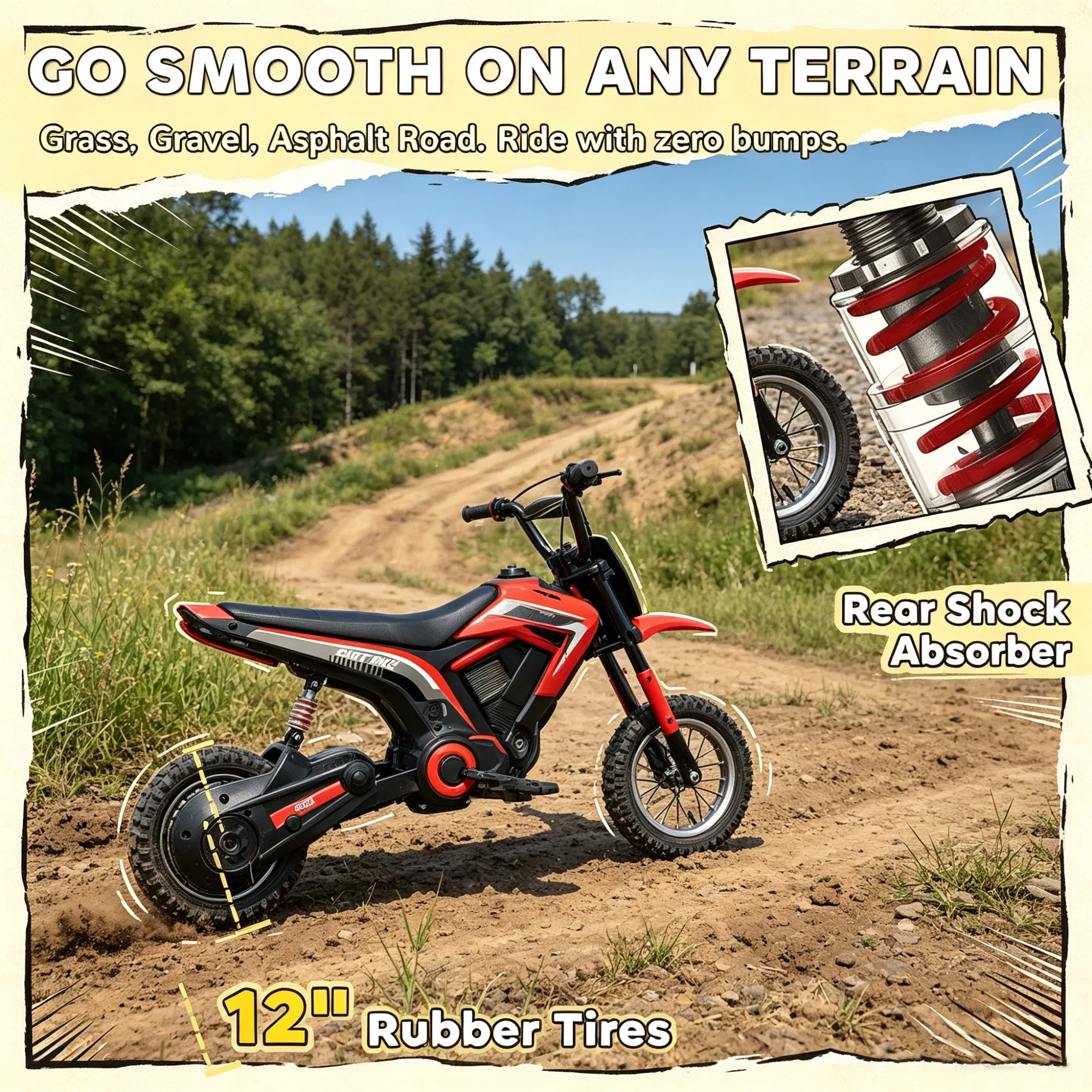 Red 12" Kids Electric Dirt Bike: 24V 350W Motor β photo 3