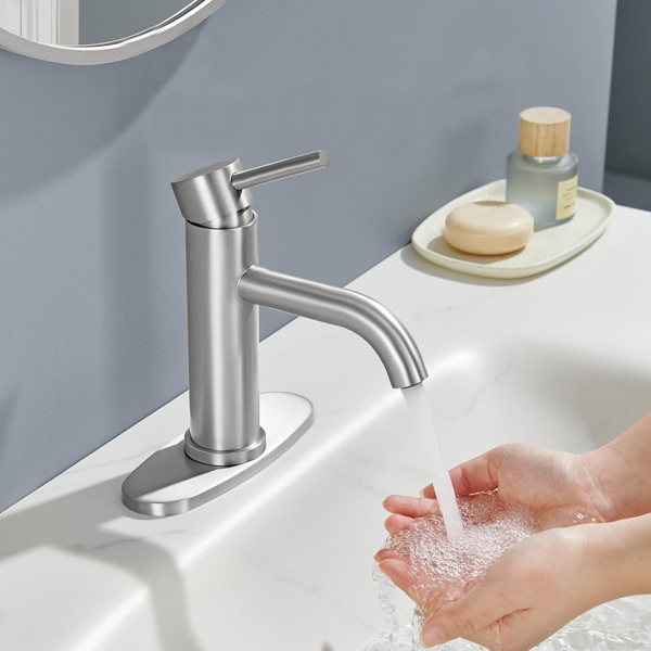 Single Handle Bathroom Faucet Lavatory Faucet Stainless Steel Single Hole-T10, Brushed Nickel[Unable to ship on weekends,usps/fedex]-11