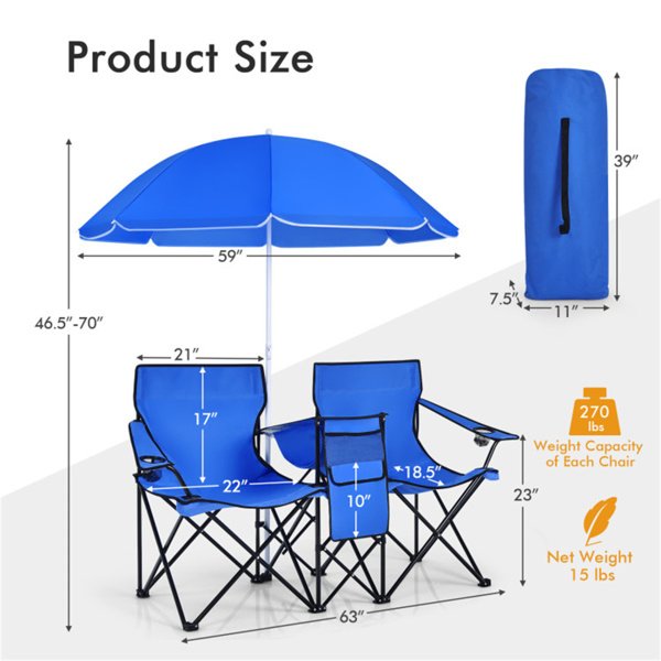 户外双人露营椅, 带伞蓝色(amazon shipping-发货, AMAZON禁止销售)-12