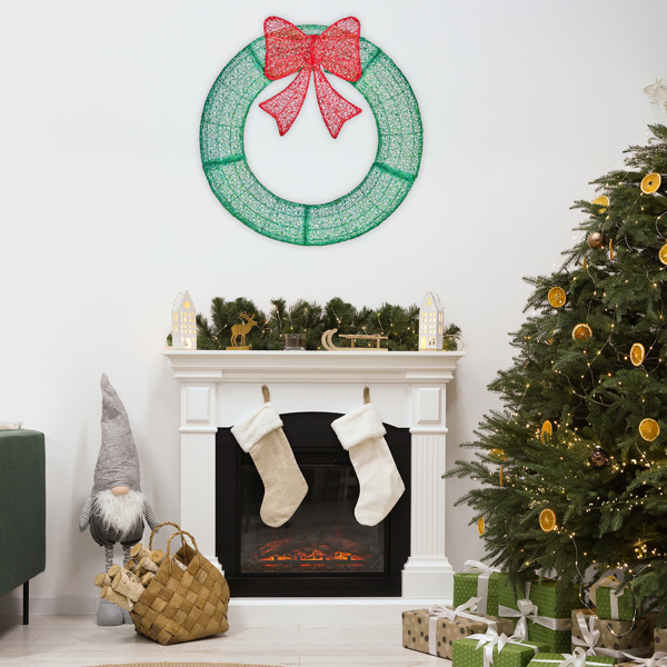 36in Pre-lit Outdoor Christmas Wreath Decoration, Lighted Metal Wreath with Red Bow, Remote Control LED Lights with Timer, for Front Door Gate Wall Indoor Outdoor Holiday Party-22