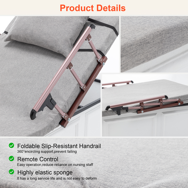 4-68° Upgraded Lifting System Electric Adjustable Bed Backrest with Collapsible Safety Rails, Remote Control, 300 lbs Capacity, Ideal for Elderly, Pregnancy, Patients, Handicap, Home Hospital Care-12