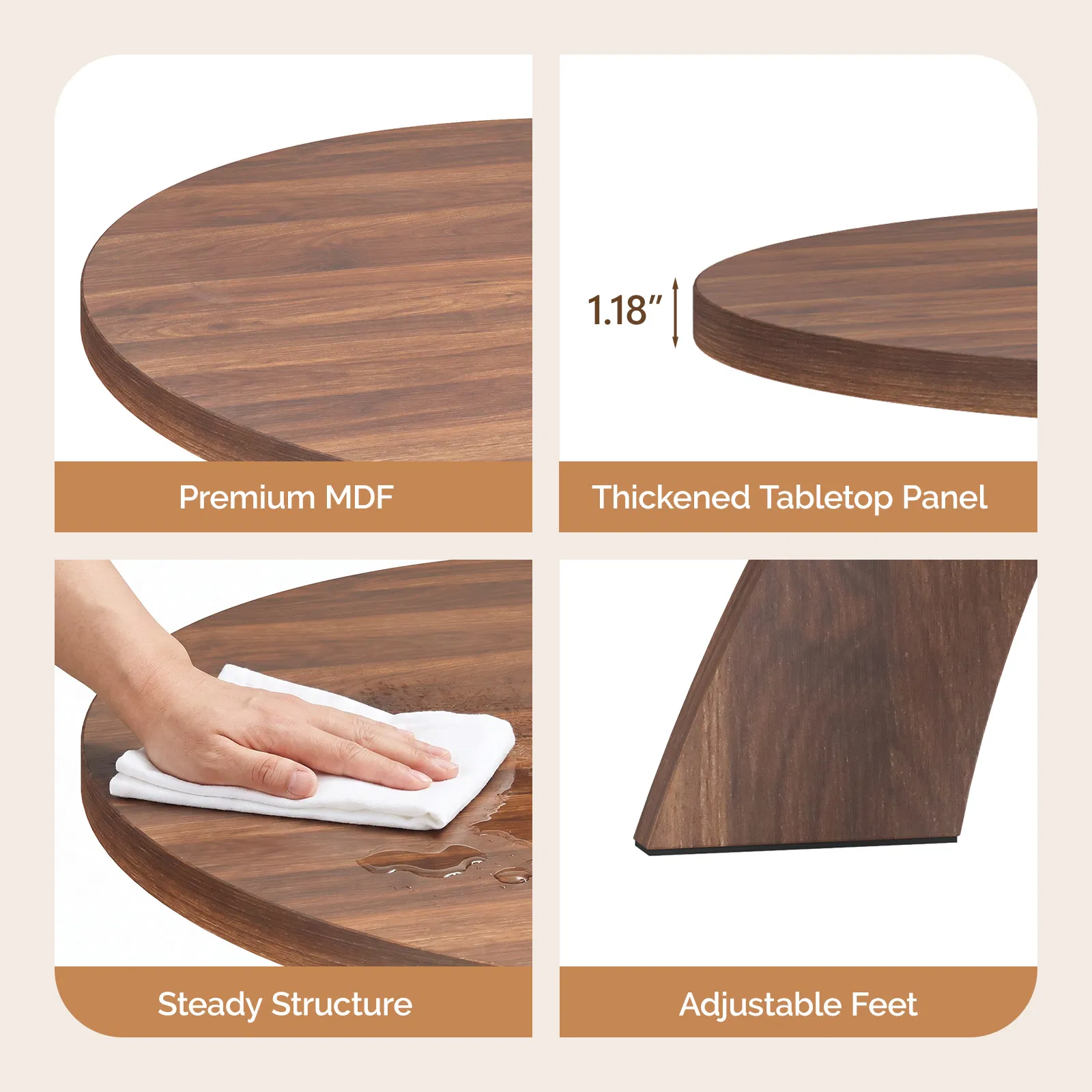 Round Coffee Table, 31.5 Inch Walnut Finish MDF Coffee Table with Curved Cross Legs, Modern Minimalist… image 8