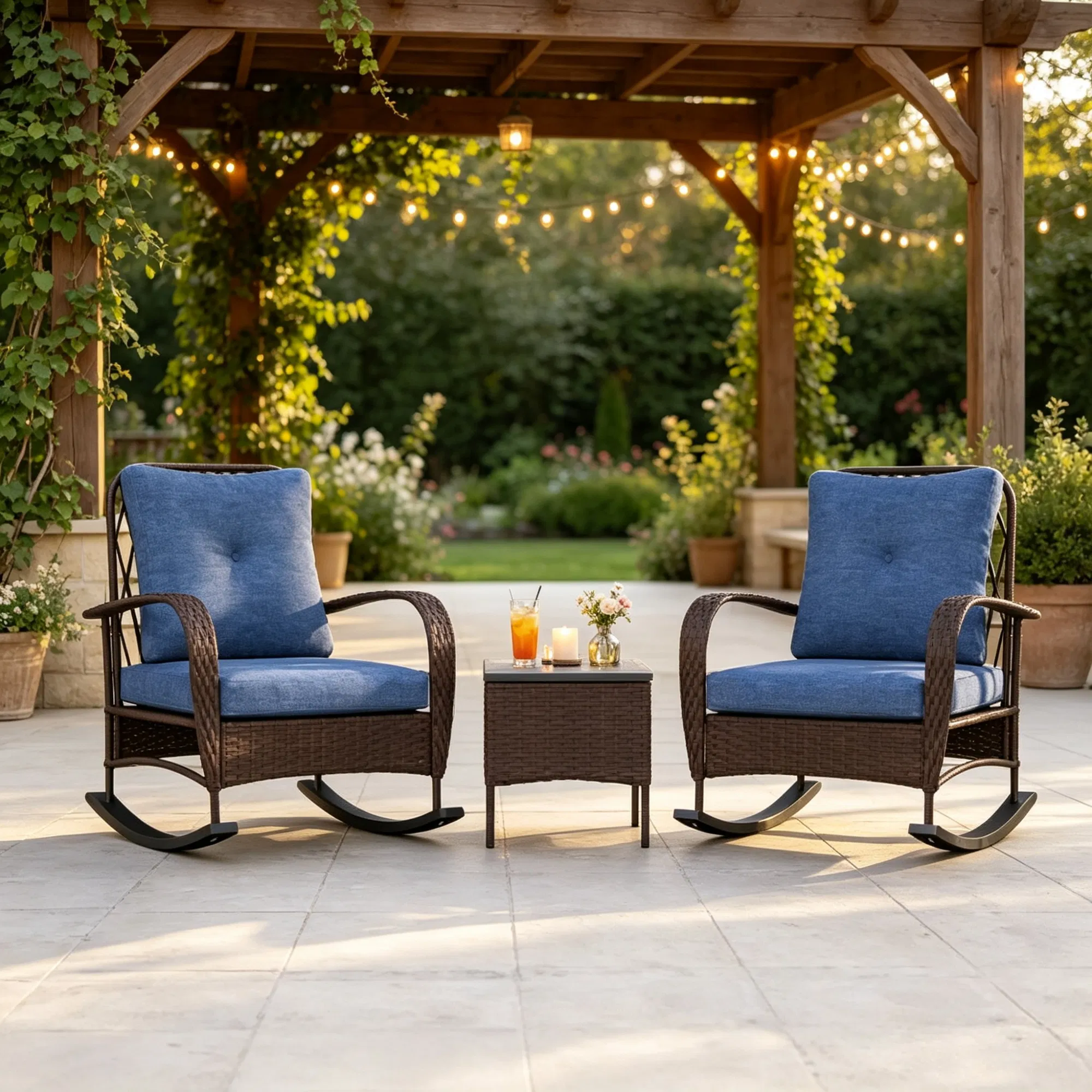 Wicker Patio Rocking Chair Set, picture 2 of 5