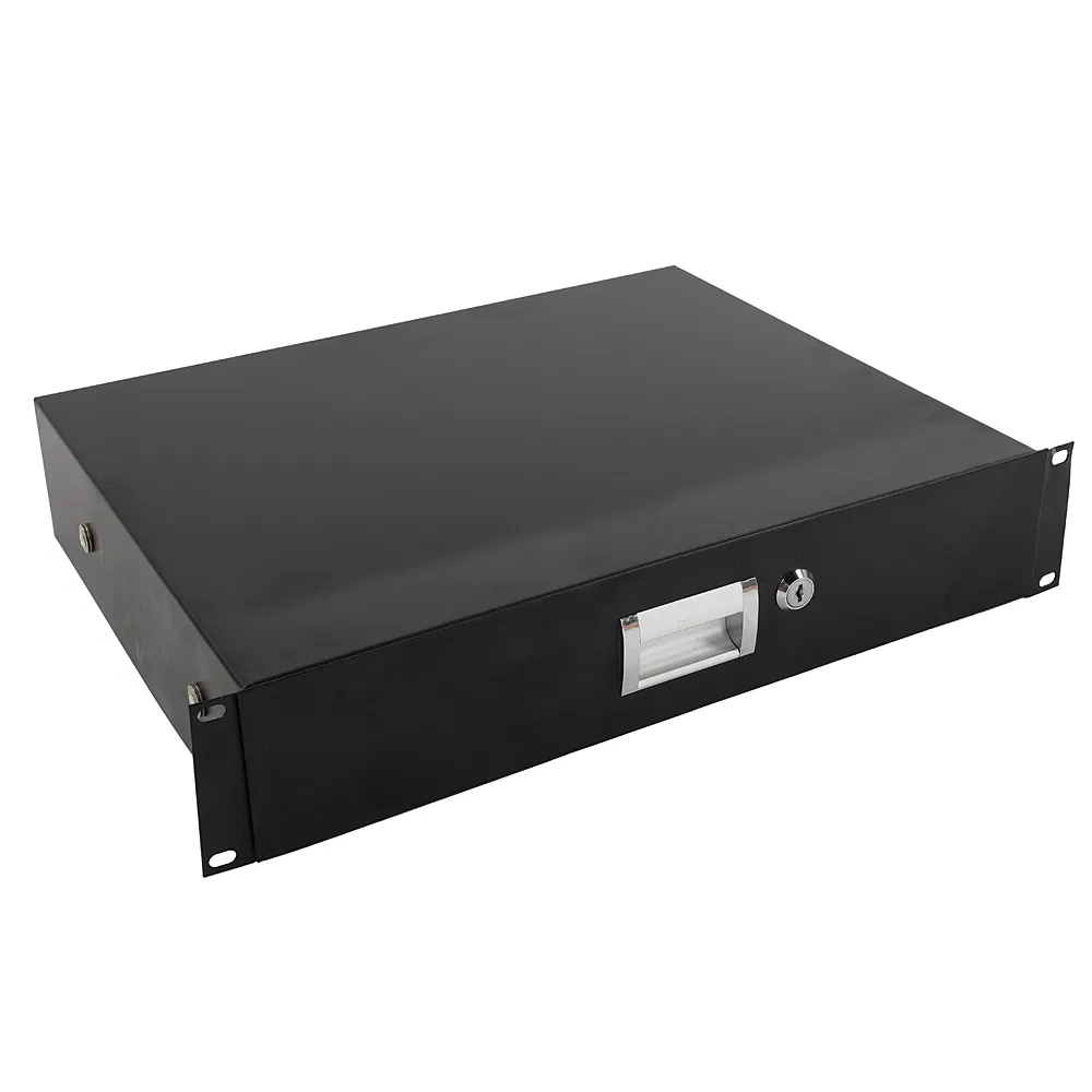 19" 2U Steel Plate DJ Drawer Equipment Cabinet with Keys Black image 7
