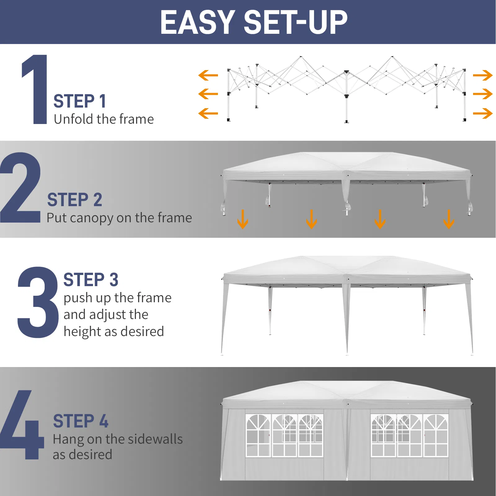 3 x 6m Four Windows Practical Waterproof Folding Tent White image 13