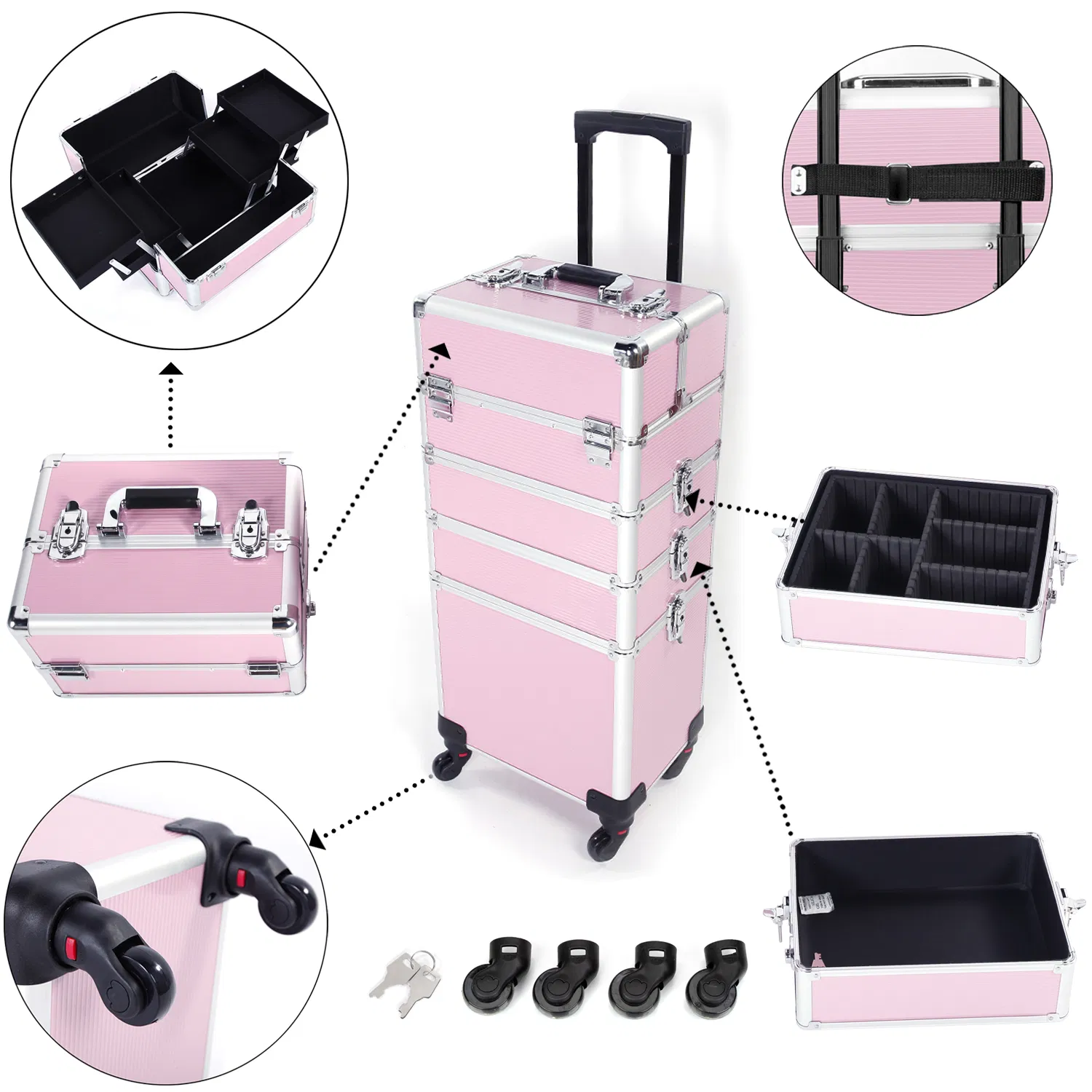 4 in 1 Aluminum Cosmetic Makeup Case Tattoo Box Pink image 19