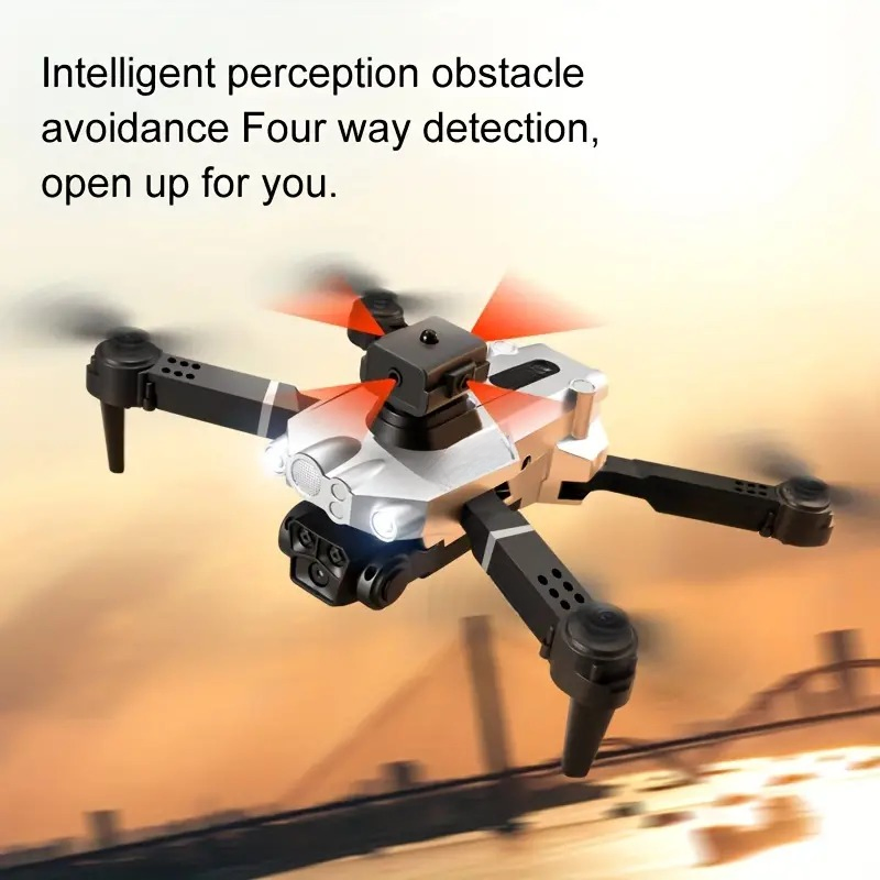 Silver dual-camera drone, equipped with optical flow hovering and intelligent obstacle avoidance functions, supports one-click operation. It offers stable and safe high-definition aerial photography