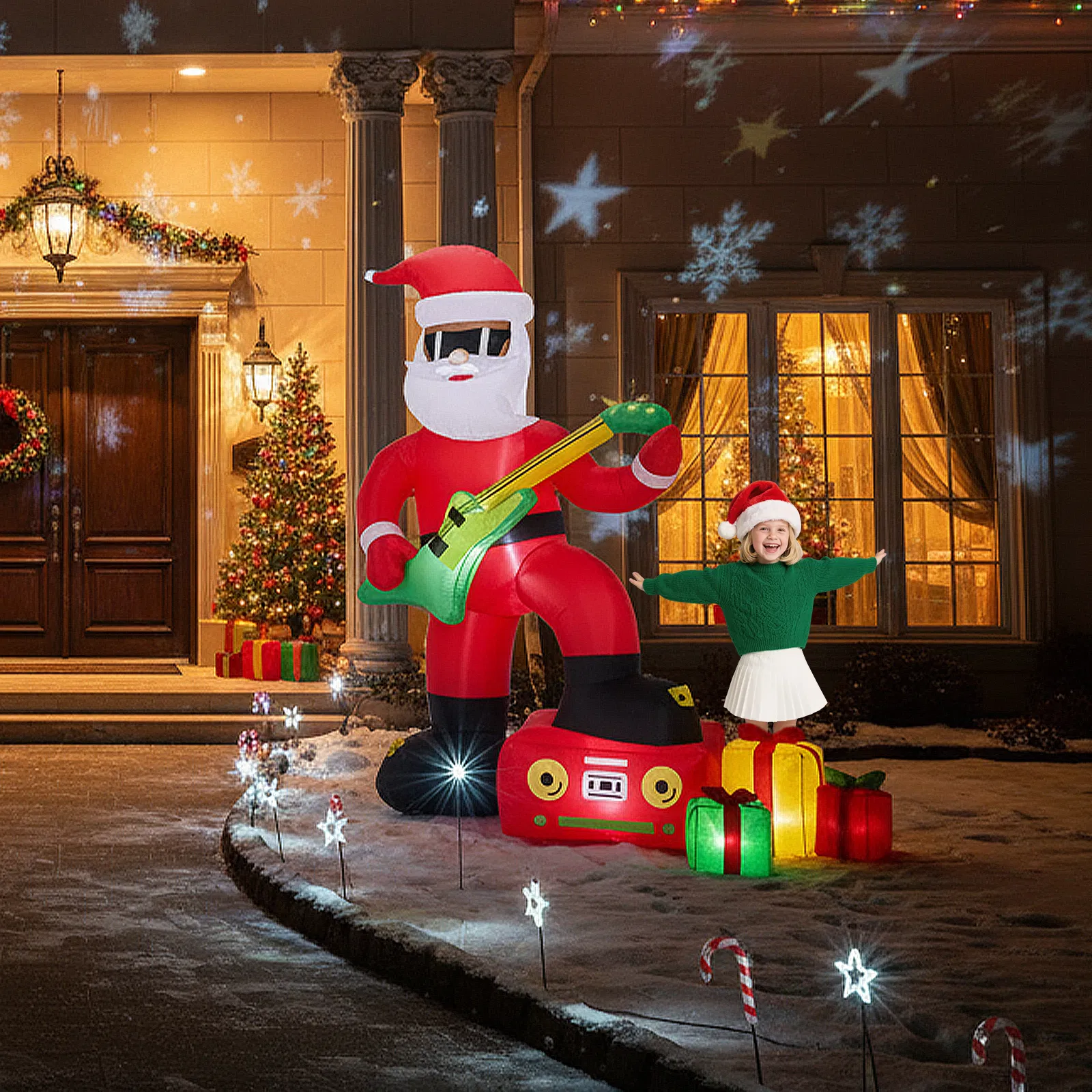 7.5FT Lighted Christmas Inflatable Decoration, Inflatable Black Santa Playing Electric Guitar, Funny Blow… image 5