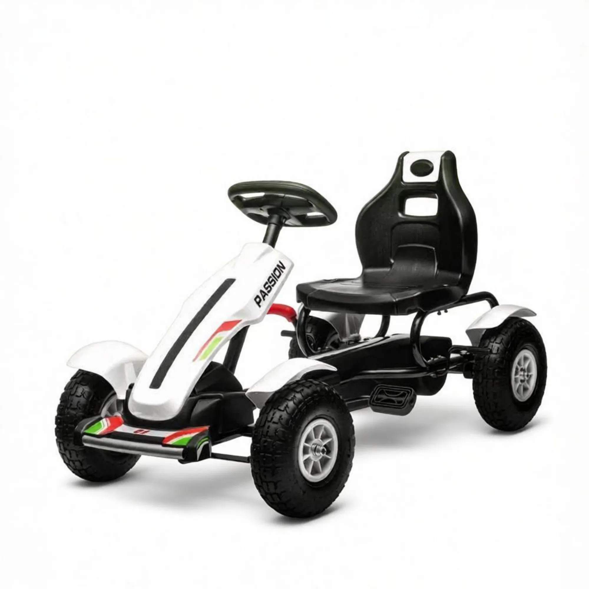 White Kids Pedal Go Kart Adjustable Seat, Rubber Wheels for Park Outdoor Ride