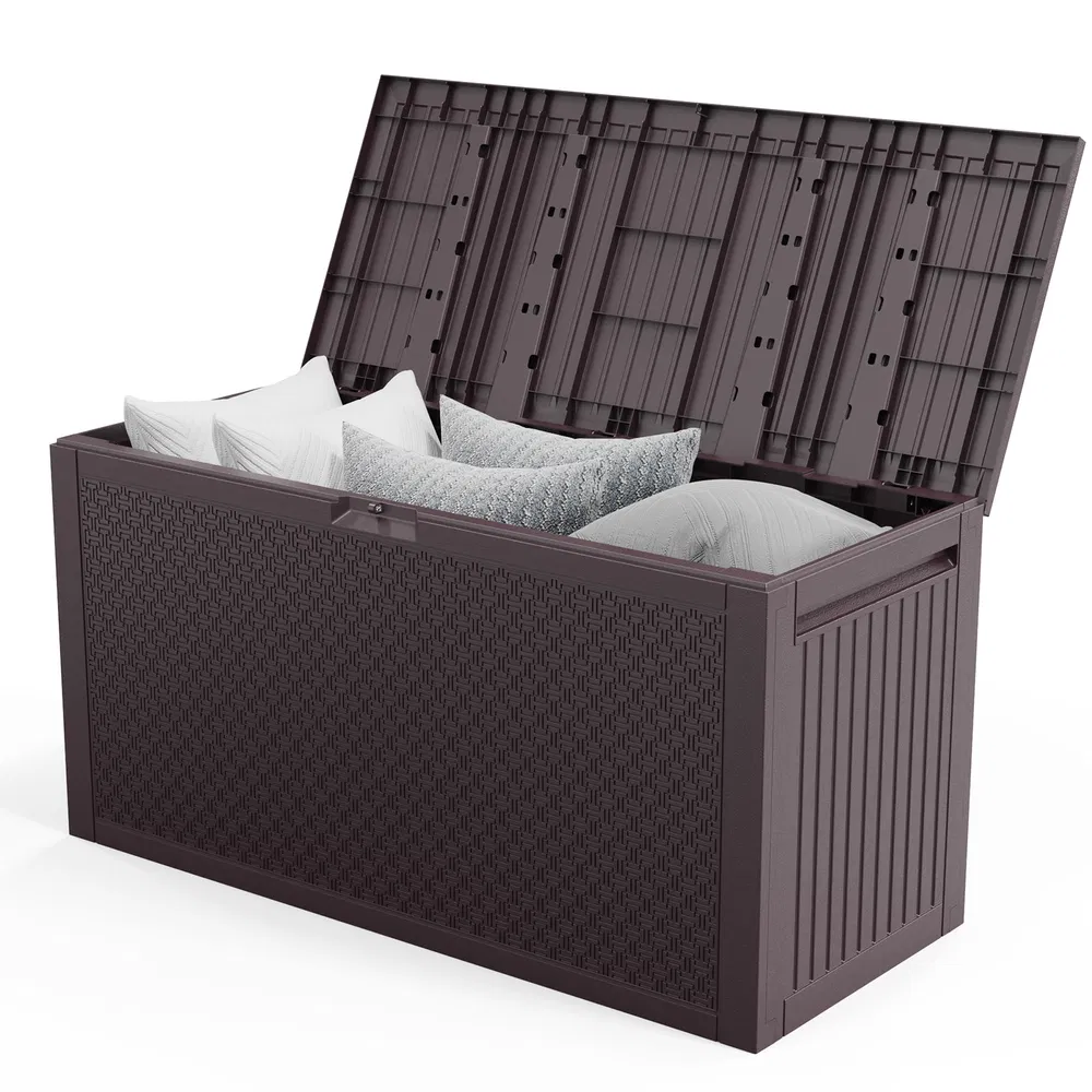 90gal Outdoor Garden Plastic Storage Deck Box Chest Tools Cushions Toys Lockable Seat