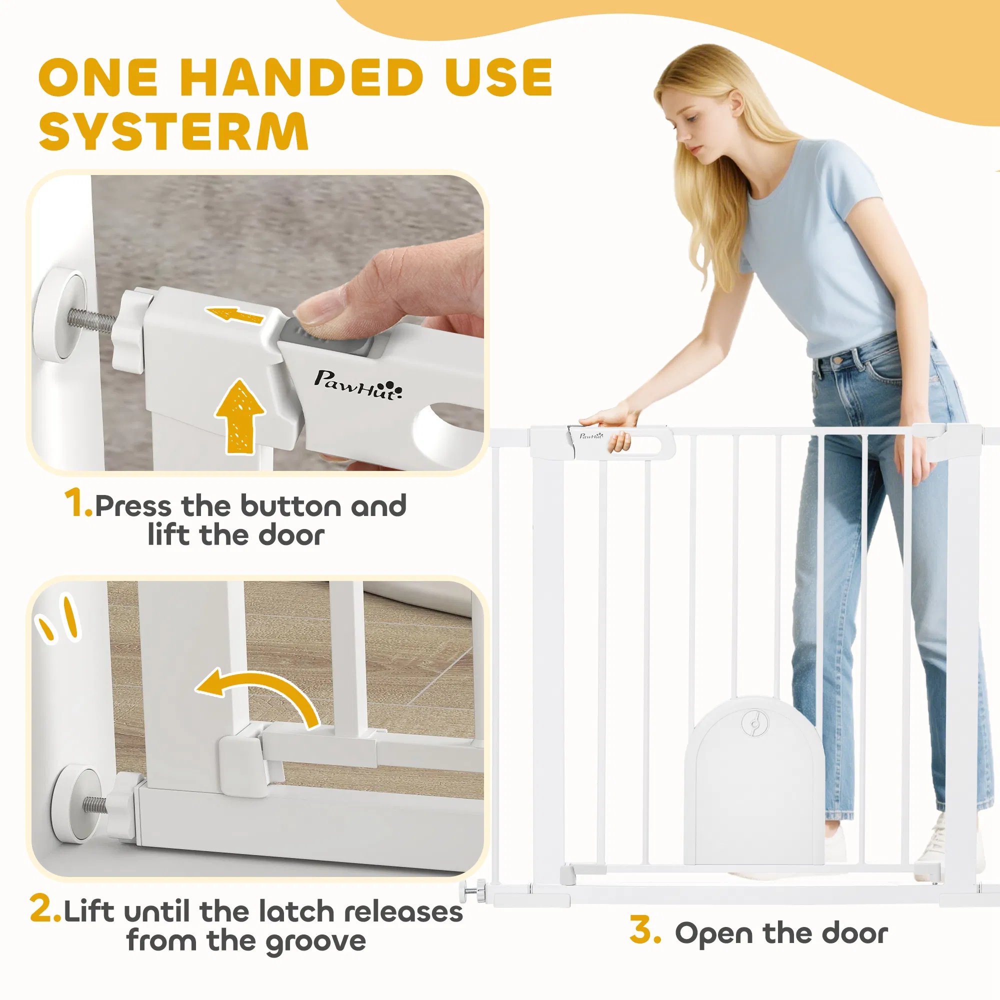 30"-41" Extra Wide Pet Gate Barrier with Small Door, 30"H Dog Gate with Safety Gate Barrier, Stair Pressure Fit, White — image 1