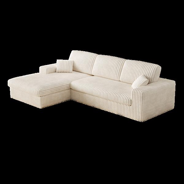 114.5'Modern Corduroy Modular foam Sofa, Recliner Seat reversible Sofa, 2in1 Sofa with Recliner and L-Shaped Sofa Combination with Three Cushion Neck Pillow Combination and Two Throw Pillows 2 package-40