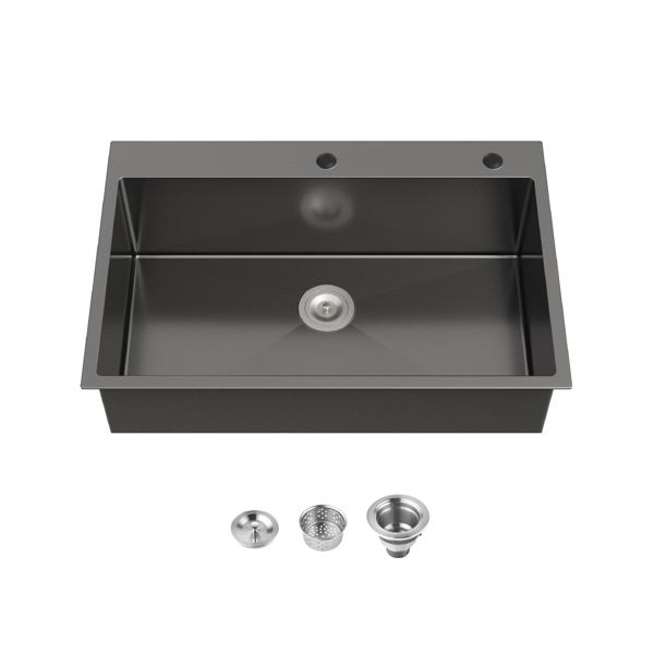 Kitchen Sink, 33″x22″ Single Bowl, Overmount Handmade Sink in Black, with US Standard Drain and Hook[Unable to ship on weekends,usps/fedex]-10