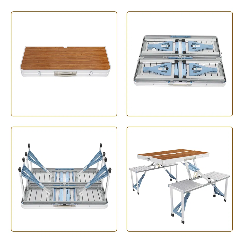 136*85.5*67cm 50kg Aluminum Alloy Table And Chair One Piece Camping One Piece Table And Chair Wood Grain… image 10