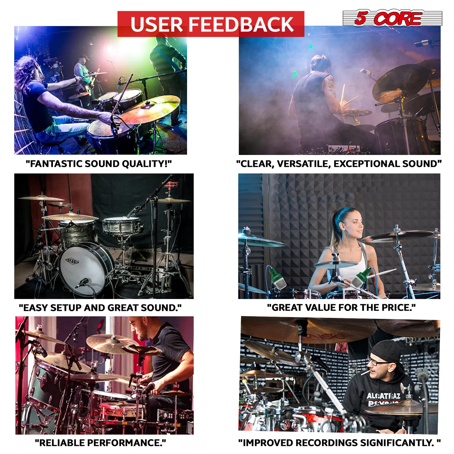 5 Core Drum Microphone Kit 9Pc All Metal Drummer Mics Tom/Snare & Cymbals Wired Instrument Drums Set image 15