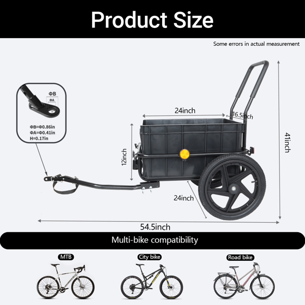 2-in-1 Bike Cargo Trailer Pushcart, Bicycle Trailer with Removable Box and Waterproof Cover, Black, Pushcart Stroller with Tow Hitch and Removable Handlebar, black -44
