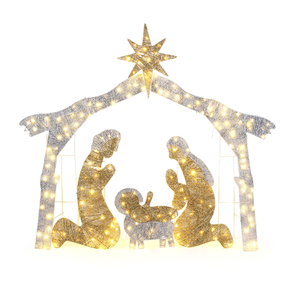 6ft Silver Roof 190LED Lights Nativity Scene Garden Jesus Decoration image 10
