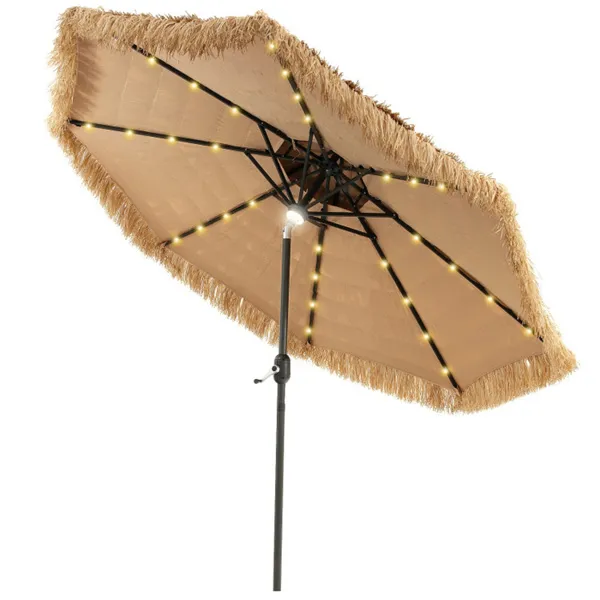 9 Foot Portable Beach Umbrella with Led Lights. - Default