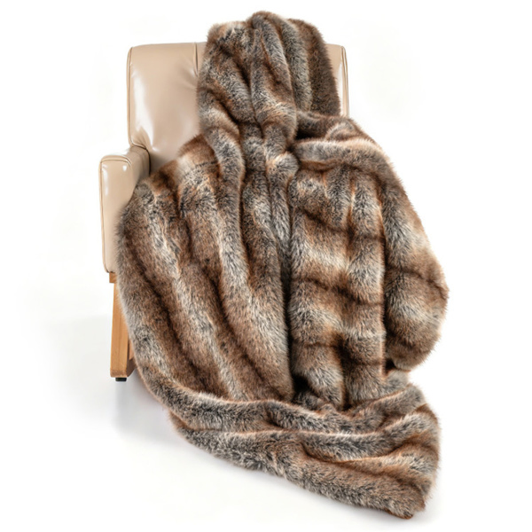 Brown Taupe 780GSM Faux Fox Fur Throw Blanket 60