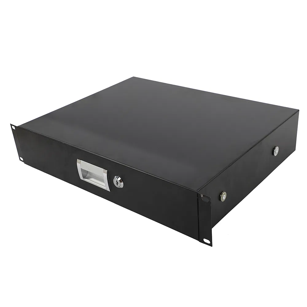 19" 2U Steel Plate DJ Drawer Equipment Cabinet with Keys Black image 10