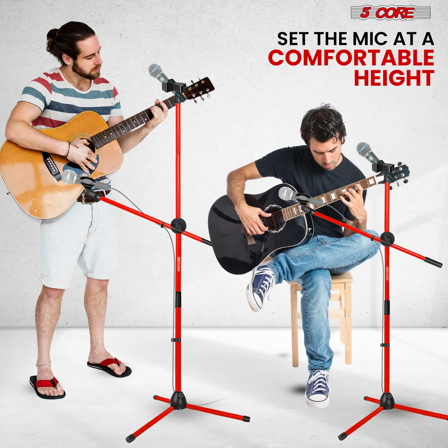 5 Core 2Pcs Mic Stand Floor Height Adjustable Tripod Microphone Stands w Extending Telescoping Boom Arm image 6