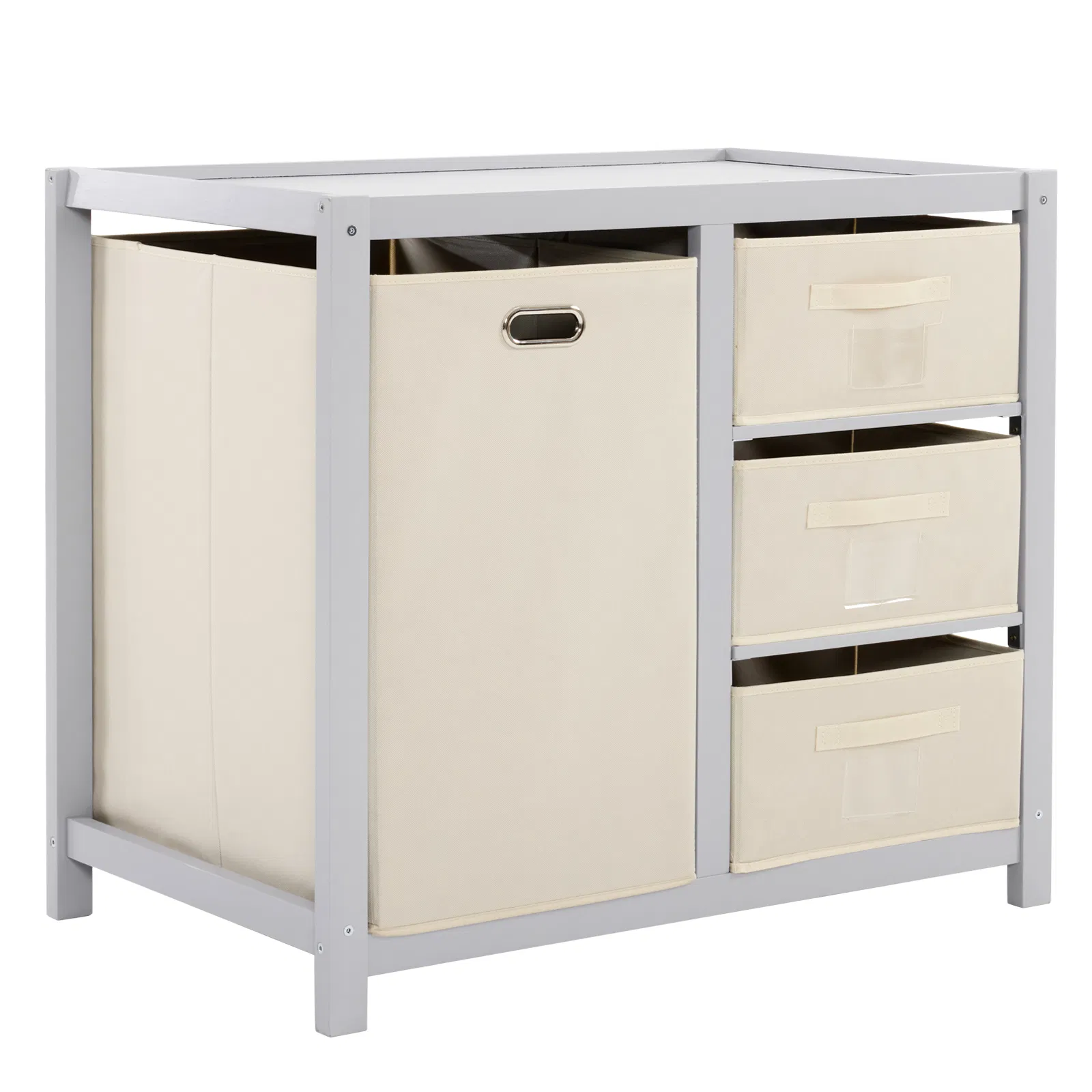 Gray painted pine wood frame children's bed with removable top, 87*53*87.5cm, includes 3 fabric drawers… image 3