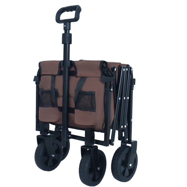 Expandable Dual-Layer Utility Wagon with 100% Extra Space - Grocery Cart for Camping, Shopping, Sports, Gardening, Fishing, Supports 225lbs, Brown -41