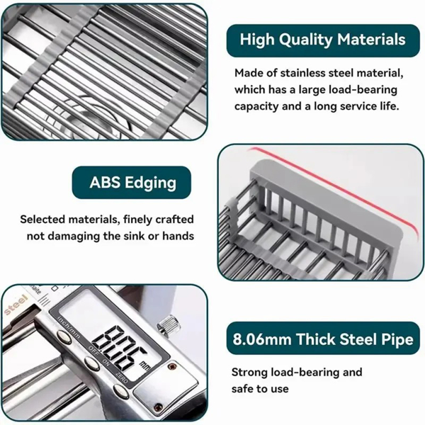Adjustable Immersion Sink Dish Drying Rack With Stainless Steel Drain Basket - Portable And Retractable Space-Saving Fruit And Vegetable Solution(UPS/UPS logistics delivery supports self-pickup)-18