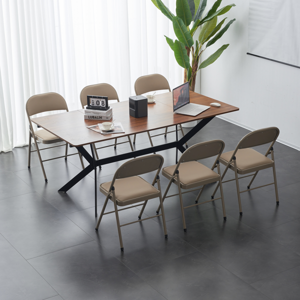 6pcs Elegant Foldable Iron & PVC Chairs for Convention & Exhibition  Light Brown-76