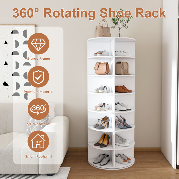 Rotating Shoe Rack Tower, 7-Tier Spinning Storage Rack, Free Standing 360° Revolving Shoe Organizer, Holds 28 Pairs of Shoes (7-Tier,White) -26