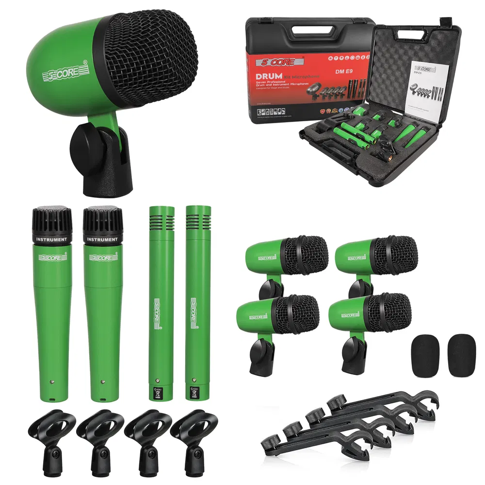 5 Core Drum Microphone Kit 9Pc All Metal Drummer Mics Tom/Snare & Cymbals Wired Instrument Drums Set image 27
