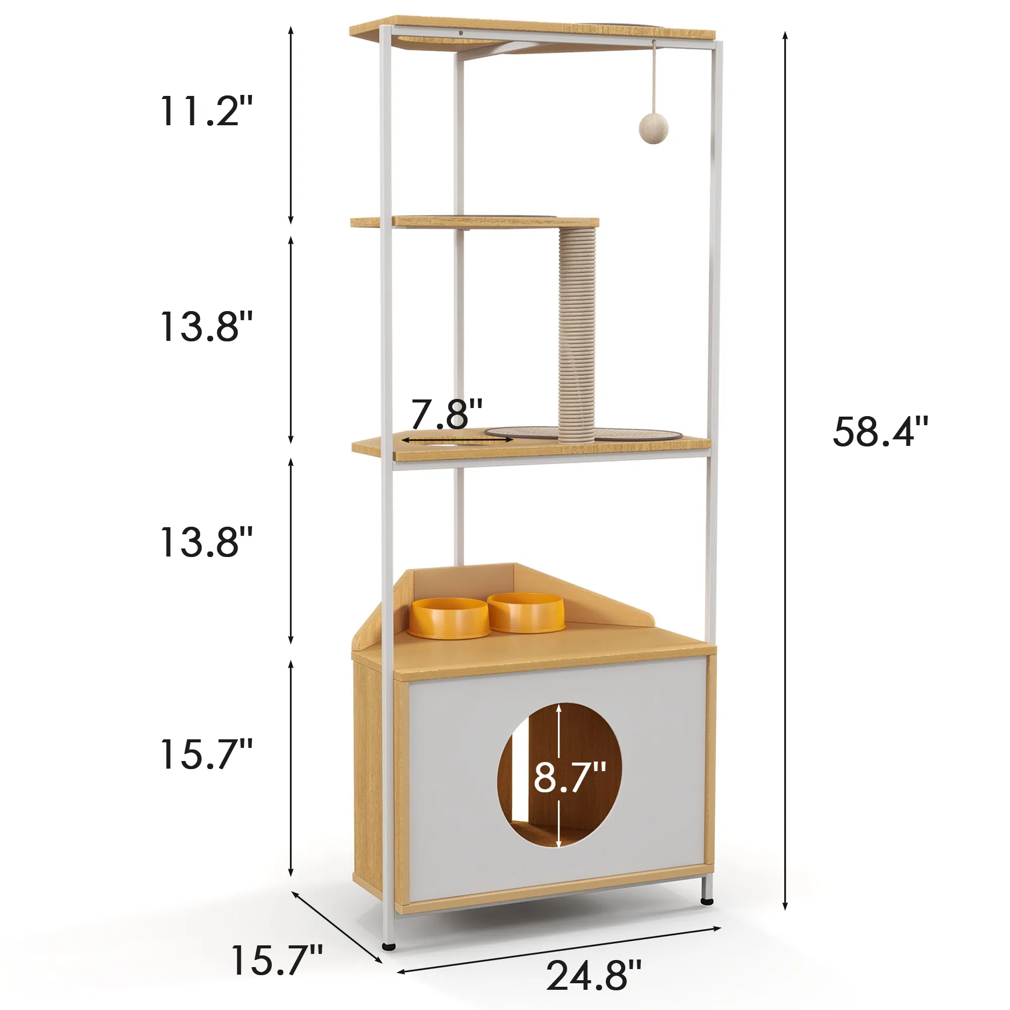 Corner Cat Tower, Cat Tree with Scratching Post, Cat Condo with Feeding Station and Climbing Platforms… image 7