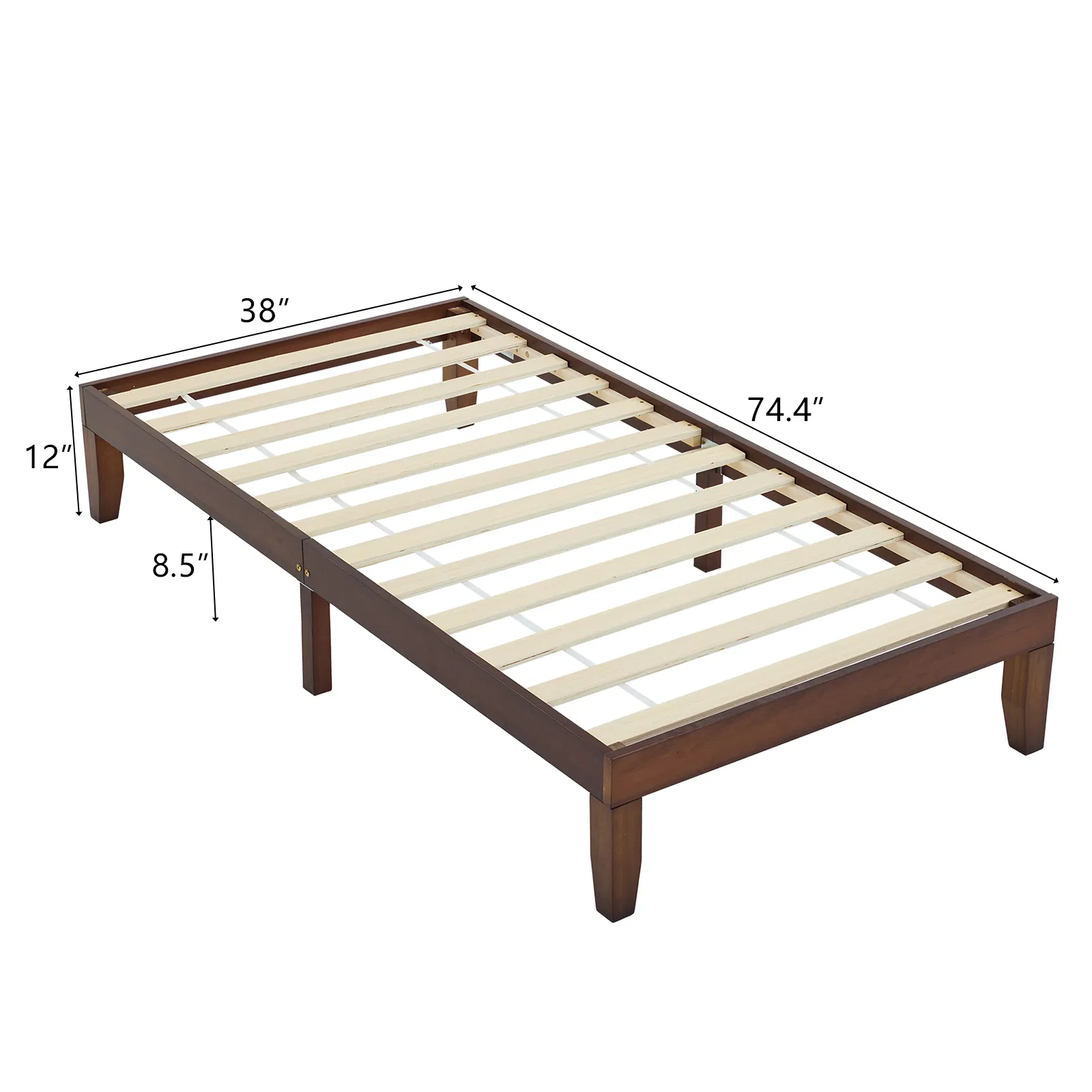 Twin Basic Bed Frame Pine Wood Painted Surface Bed Single Bed 74.41*37.99*12in Coffee image 3