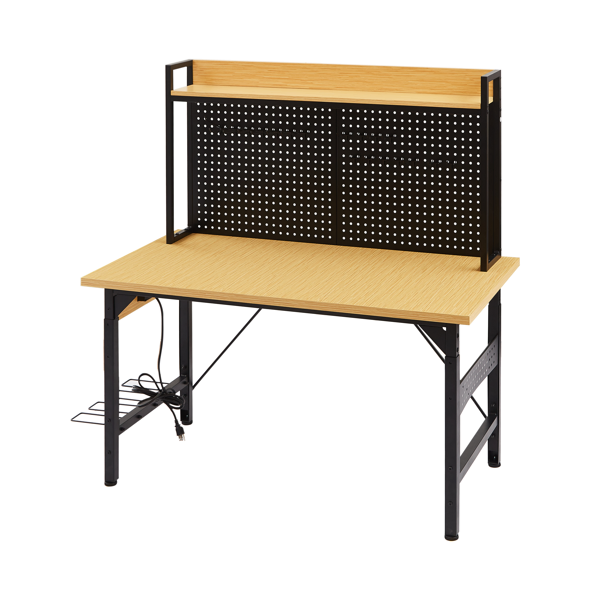 48''Adjustable Workbench with pegboard, Heavy Duty Wooden Desktop Workbench with Wheels, 1600 lb. Load Capacity, Rolling Workbench with AC/USB Outlet, Hooks, Shelf, for Garage, Workshop, Office, Home.-44