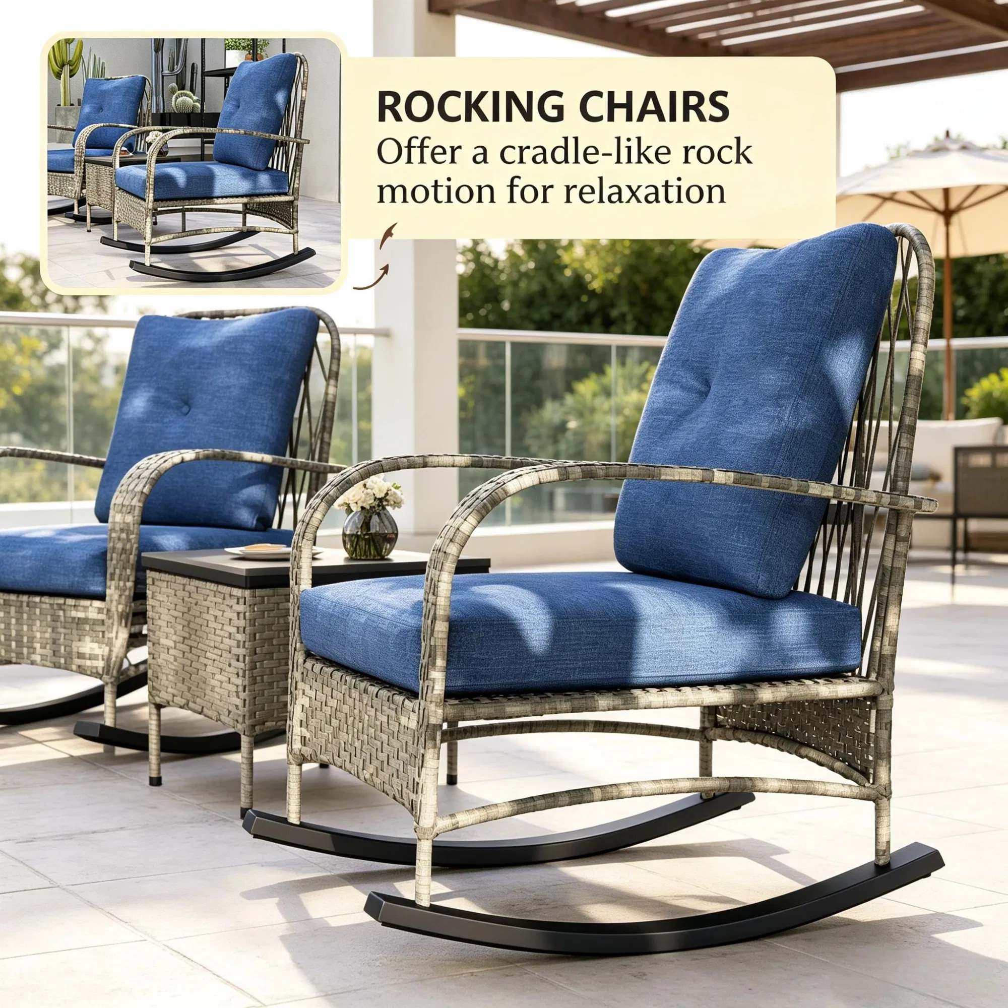Wicker Rocking Chair Patio Set, picture 4 of 5