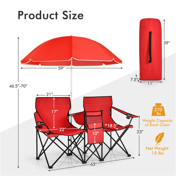 户外双人露营椅, 带伞红色(amazon shipping-发货, AMAZON禁止销售)-17