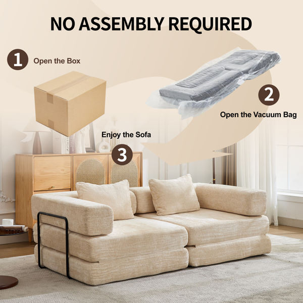 Compression Sofa,Convertible Floor Sofa Bed with Fixed-Shape Frame, Loveseats Boneless Modular Sectional Sofa,No Assembly Required,Chenille fabric,for Living Room Bedroom,Beige-22