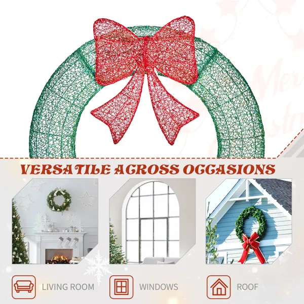 36in Pre-lit Outdoor Christmas Wreath Decoration, Lighted Metal Wreath with Red Bow, Remote Control LED… image 3
