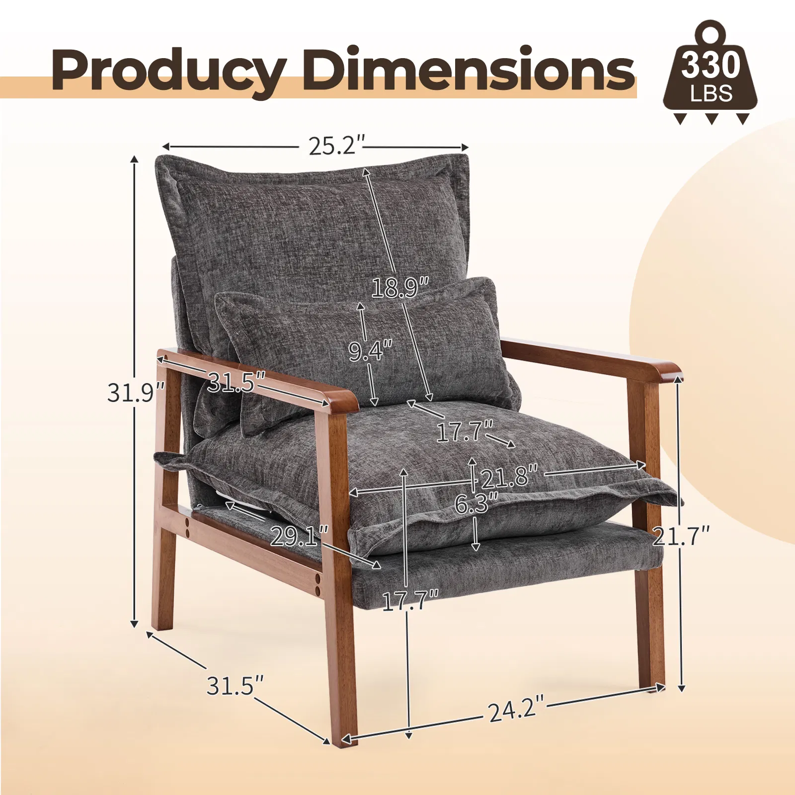 Cloud Shaped Indoor Leisure Chair with Solid Wood Armrest & Solid Wood Frame, Chenille Fabric Accent… image 5