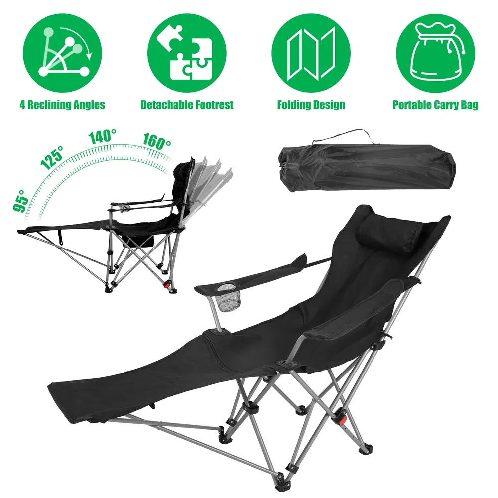 1Pc Reclining Camping Chair with Footrest 4-Position Adjustable Outdoor Folding Chair Heavy Duty Portable Camping Lounge Chair with Headrest Cup Holder & Side Pocket for Outdoor Beach Patio Travel image 13