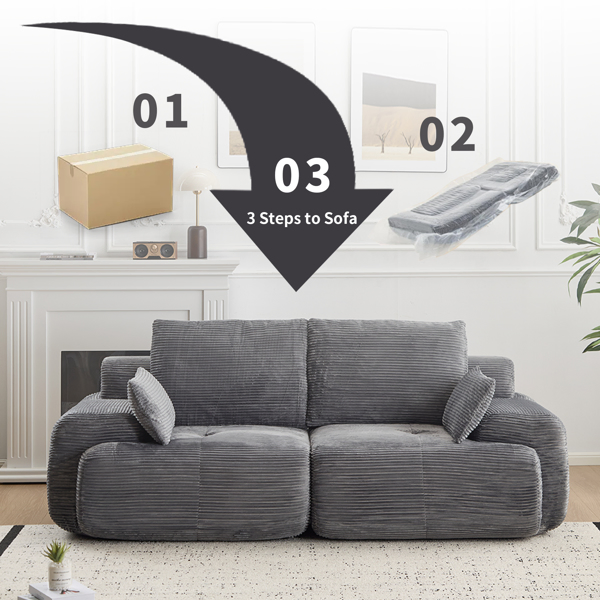 Modern Memory Foam Compressed Sofa,2 Seater Large Sectional Couches for Living Room,Pet-Friendly Cloud Modular Sectional Sofa,Corduroy Fabric,Extra Deep Loveseat,No Assembly required, Grey-14