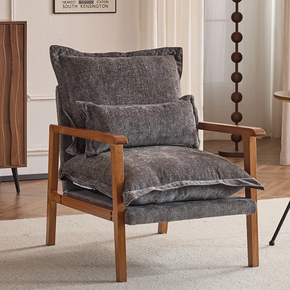 Cloud Shaped Indoor Leisure Chair with Solid Wood Armrest & Solid Wood Frame, Chenille Fabric Accent…