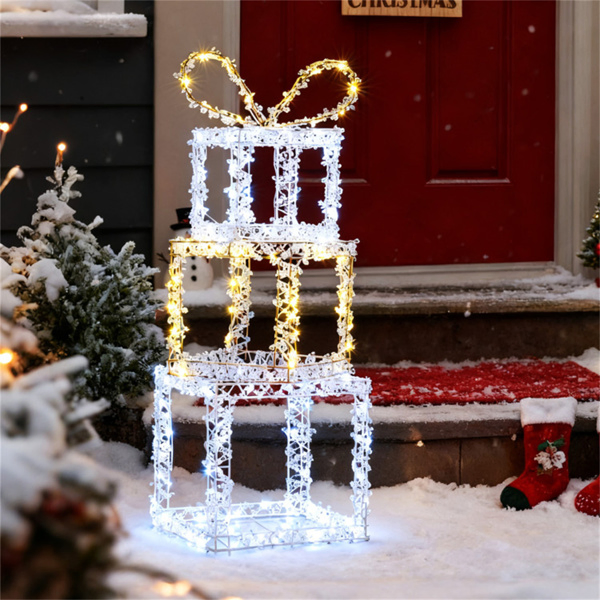 3ft Lighted Christmas Gift Boxes - 200 LED Lights (Warm/Cold White), Acrylic Beads, Multi-Color-13