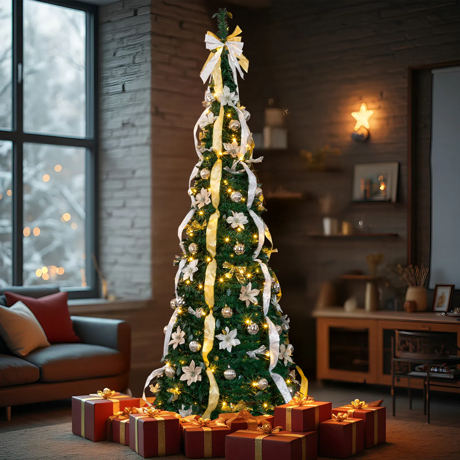 7 FT Fully Decorated Pre-lit Christmas Tree, Pop Up Artificial Xmas Tree with 200 Warm Lights Remote… image 13