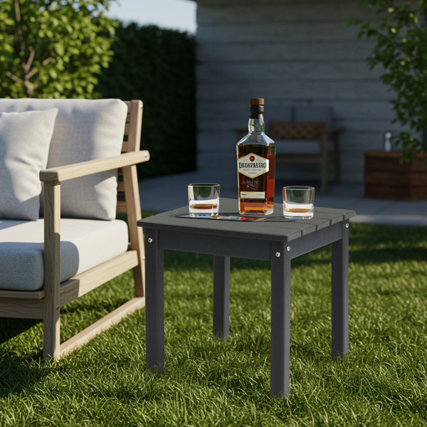 Outdoor Side Table, HDPE Adirondack Table Patio Side Table, Weather Resistant End Table Small Outdoor Table, Dark Grey, Square-14